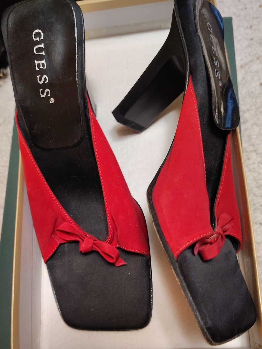 GUESS Dark Pink Open-Back Mules with Black Footbed